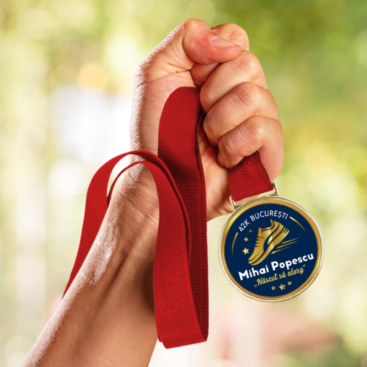 Personalised medal with text for runners