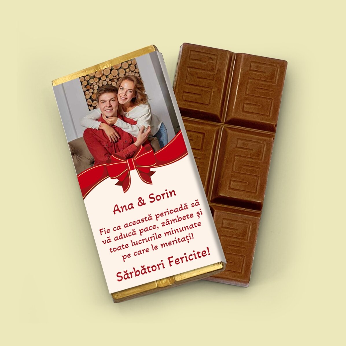 Mini chocolate bar personalised with a photo and text - Bow