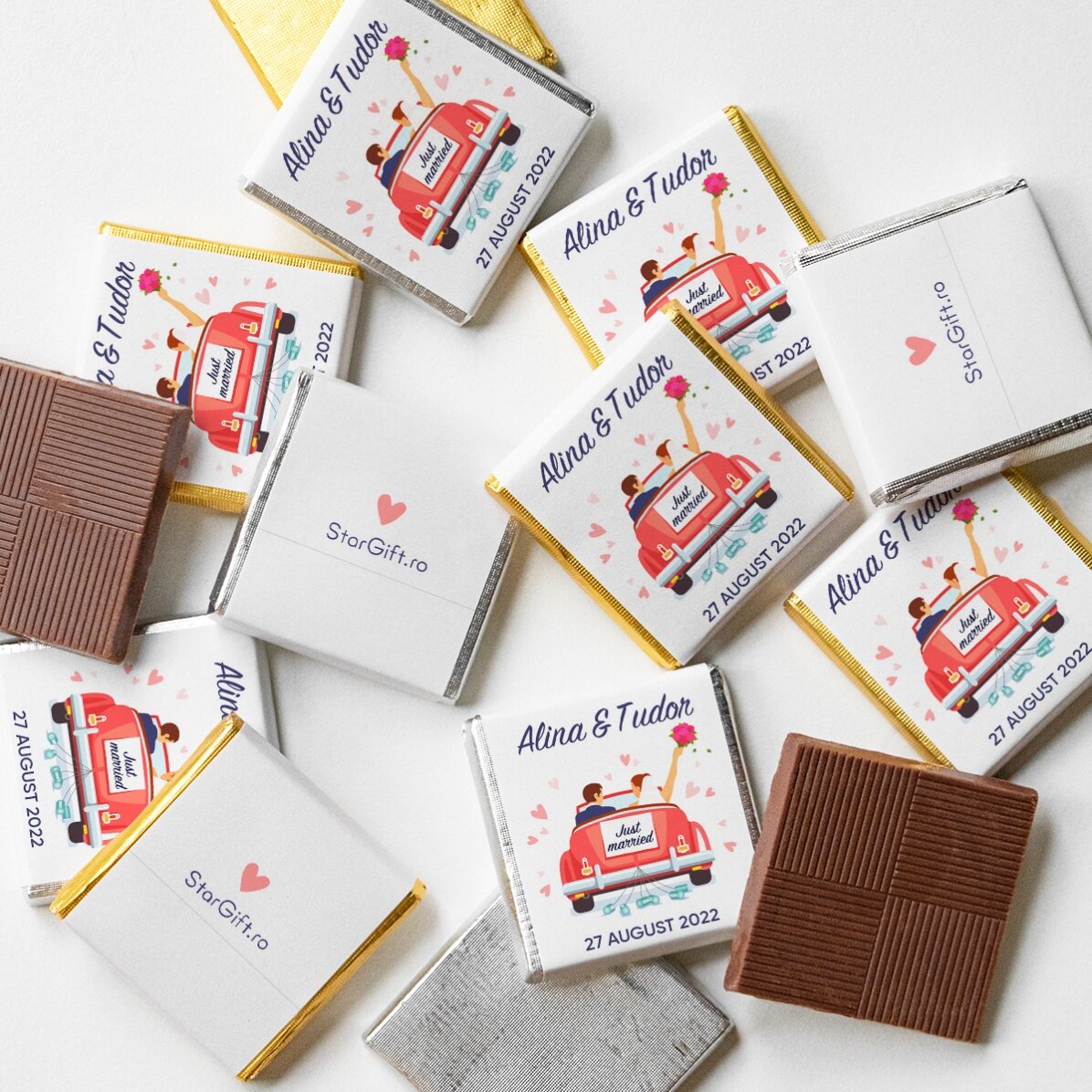 Personalisierte Mini-Schokoladenpraline mit Aufdruck – „Just married“