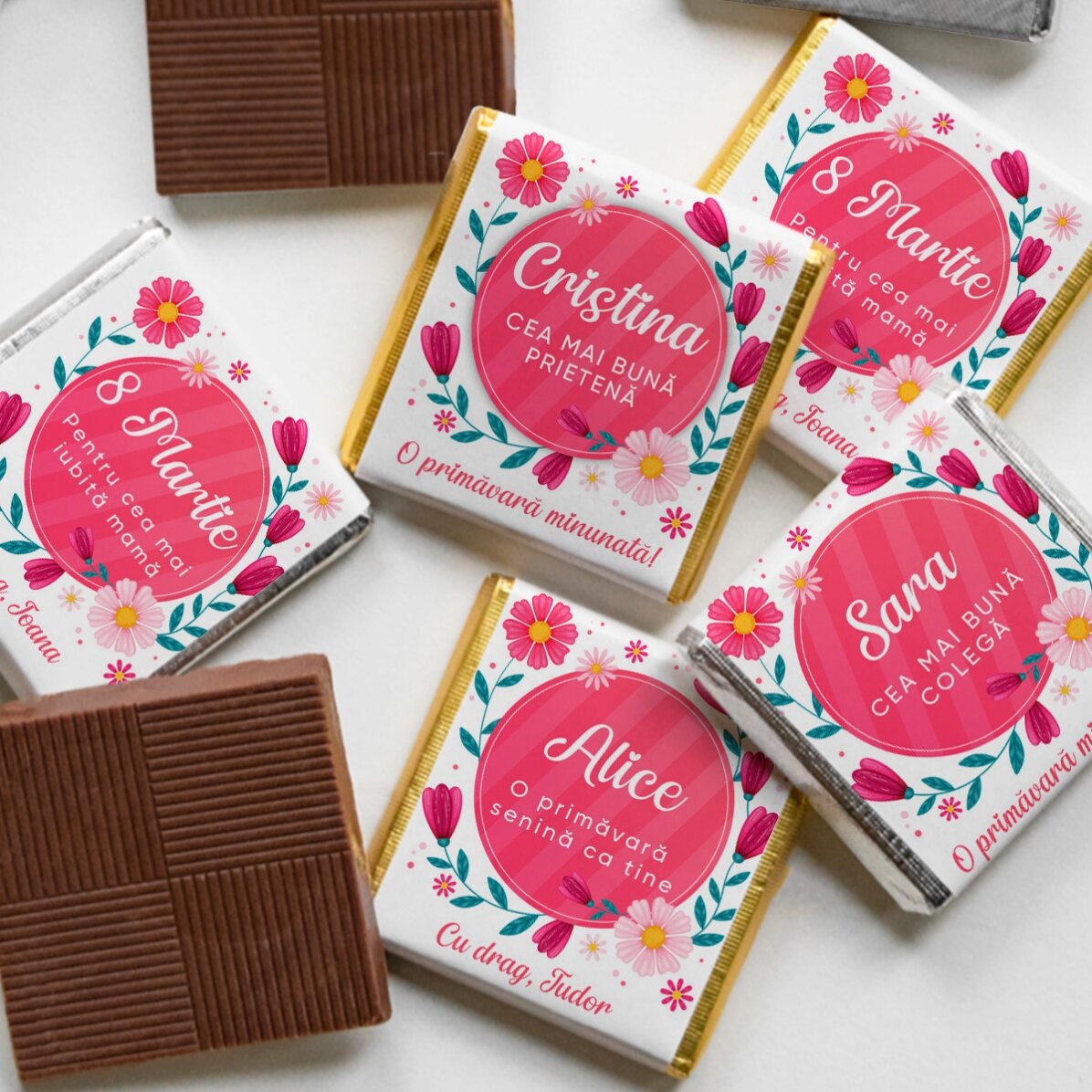 Personalisierte Mini-Schokolade mit Frühlingsgruß