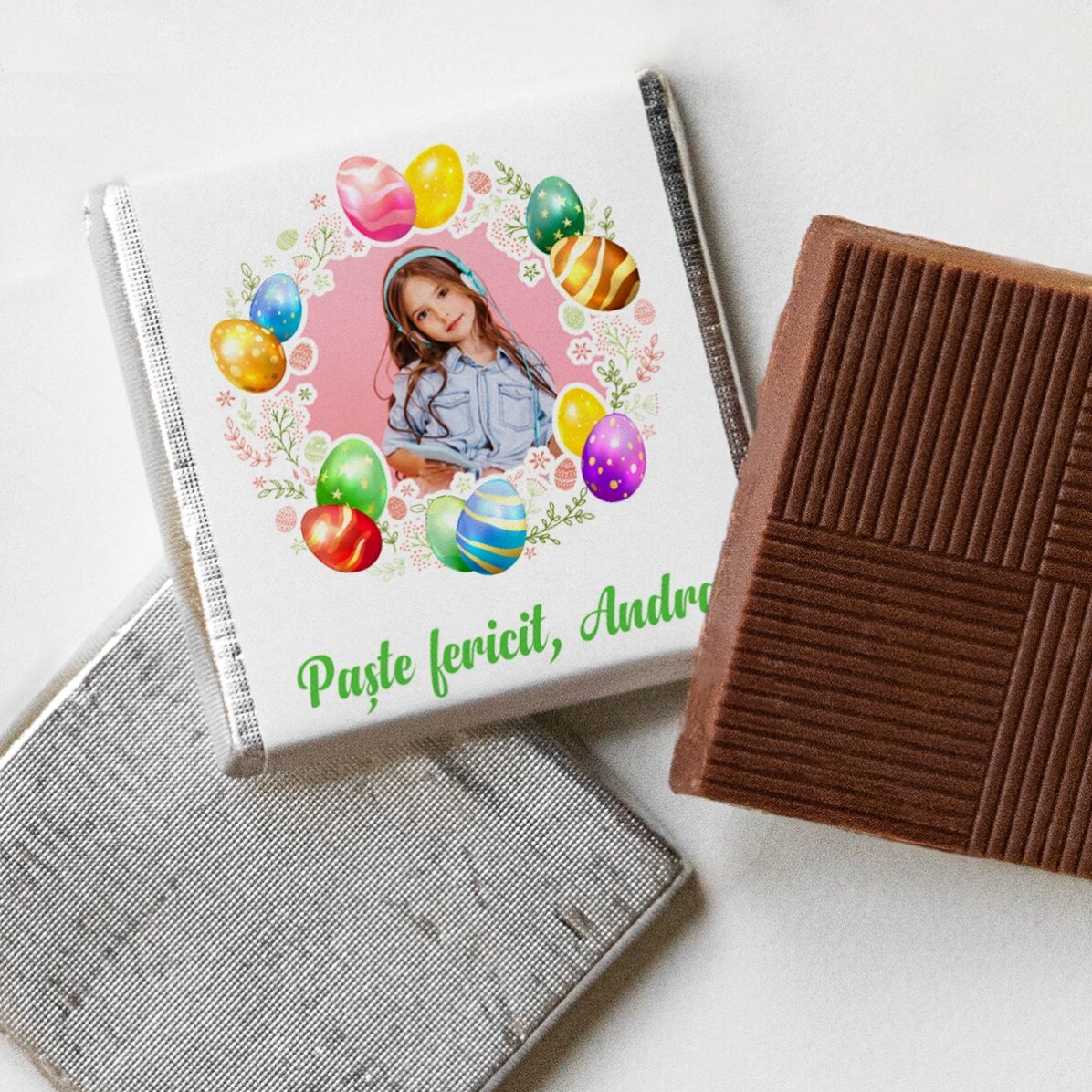 Personalisierte Mini-Schokolade mit Foto und Text – Frohe Ostern