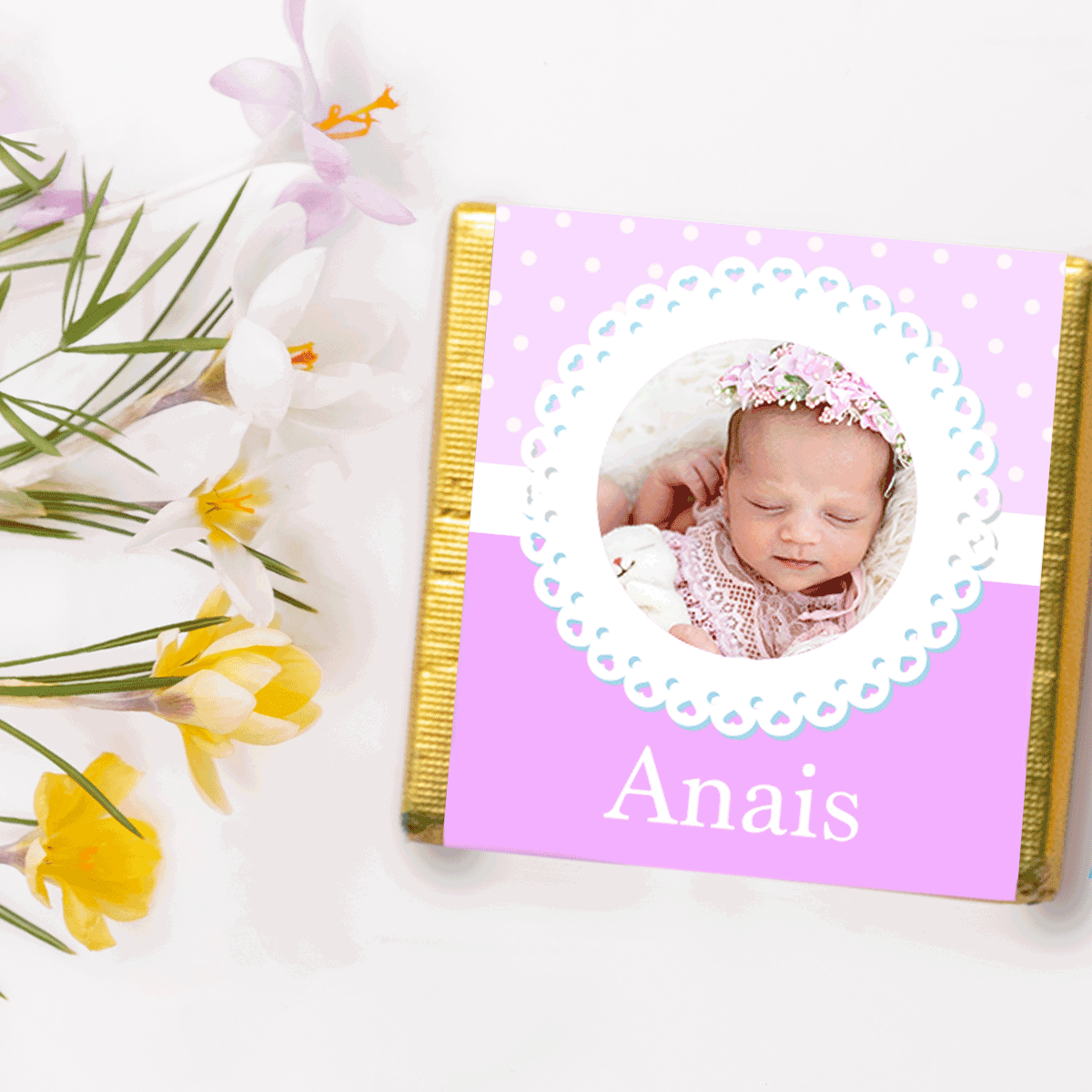 Personalisierte Mini-Schokolade mit Foto und Text – Taufgeschenk