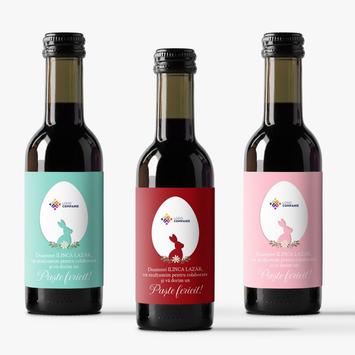 Personalisierte Mini-Weinflasche mit Text und Logo – Frohe Ostern