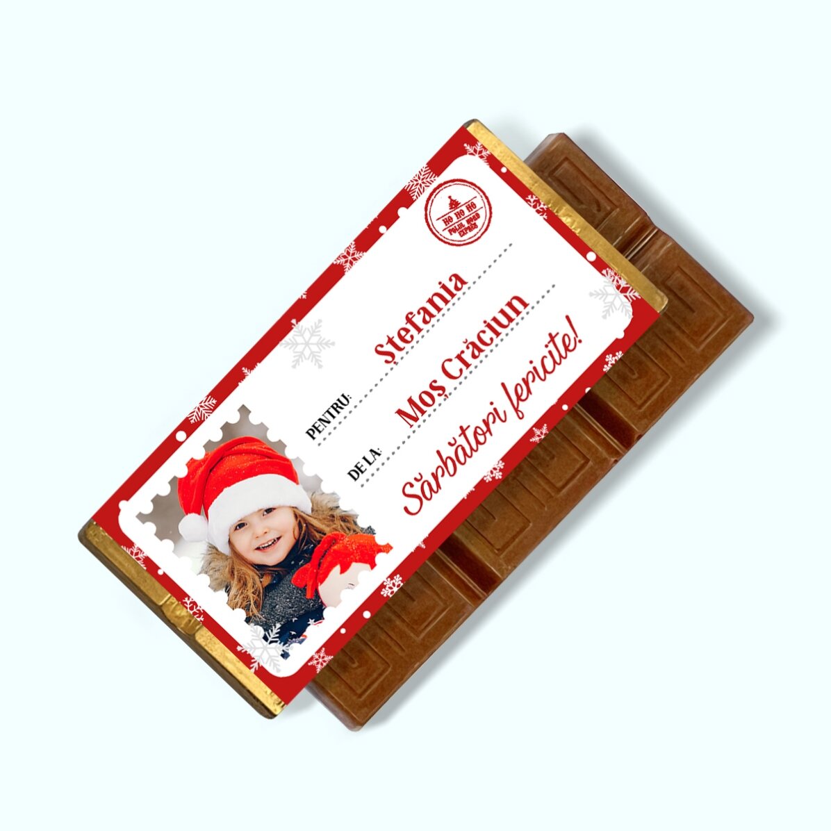 Mini chocolate bar personalised with a photo and message - With love, Santa