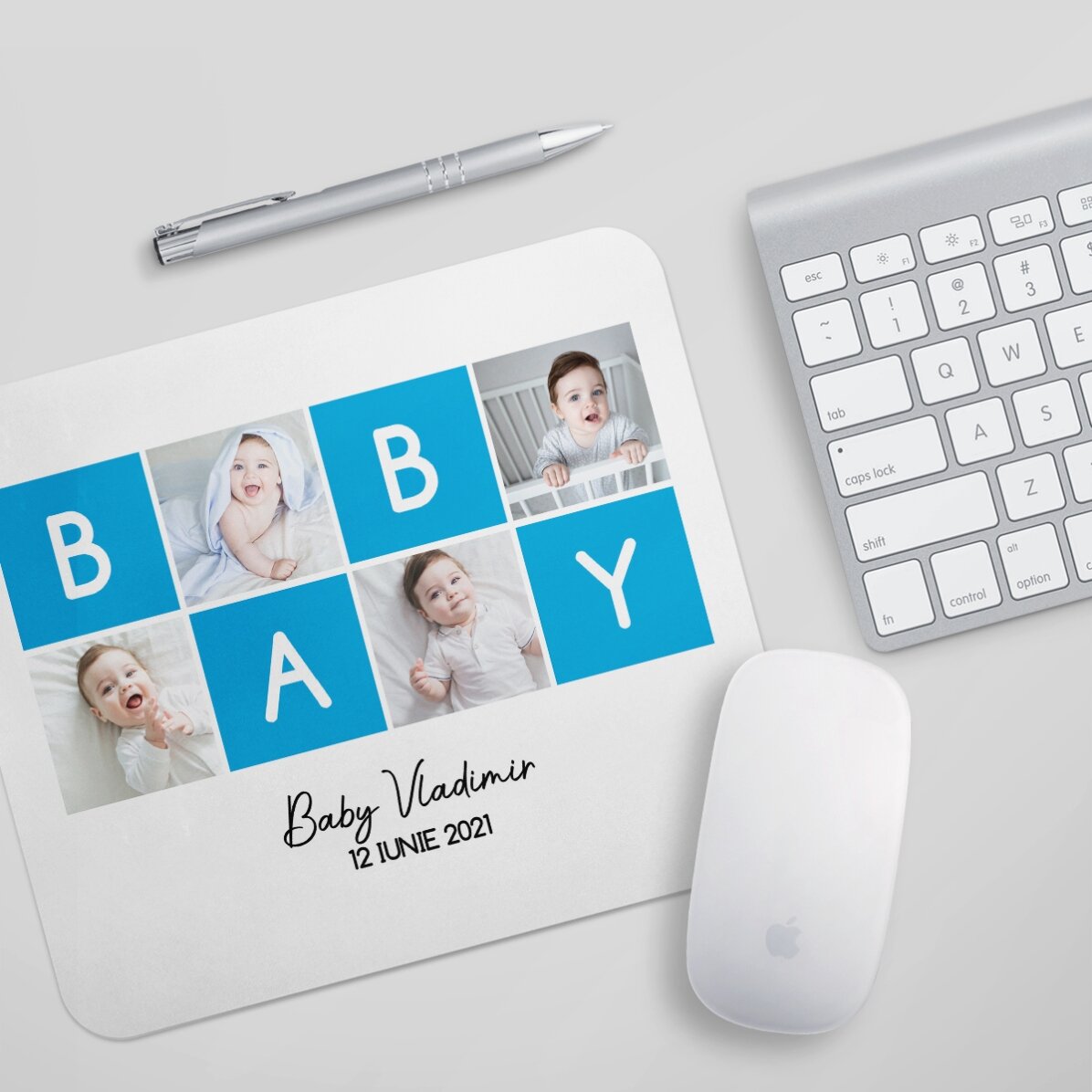 Personalised mouse pad with 4 photos and text - LOVE
