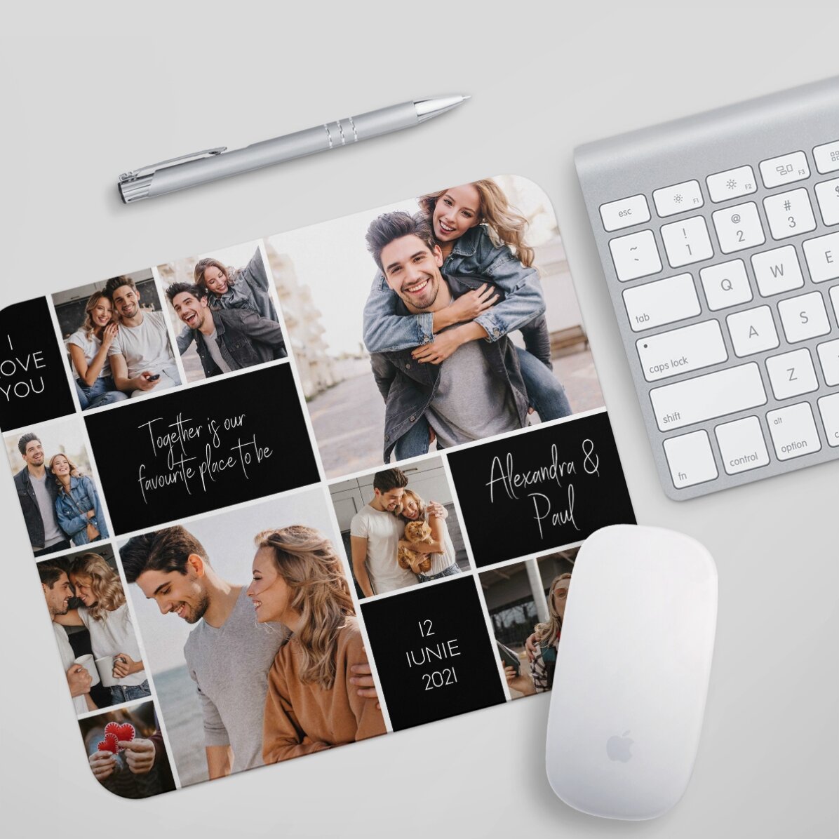 Individuell gestaltetes Mauspad mit 9 Fotos und Text – Memories