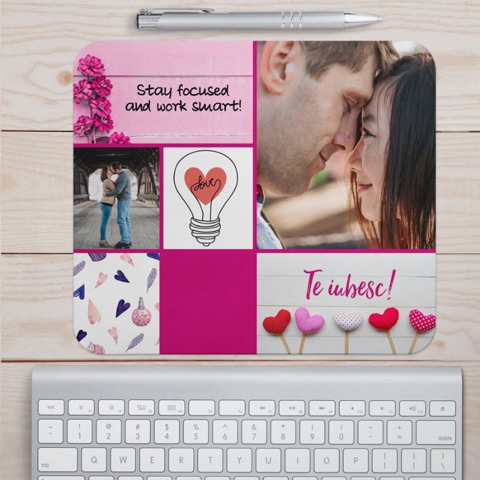 Individuell gestaltetes Mauspad mit Text und Foto – Love