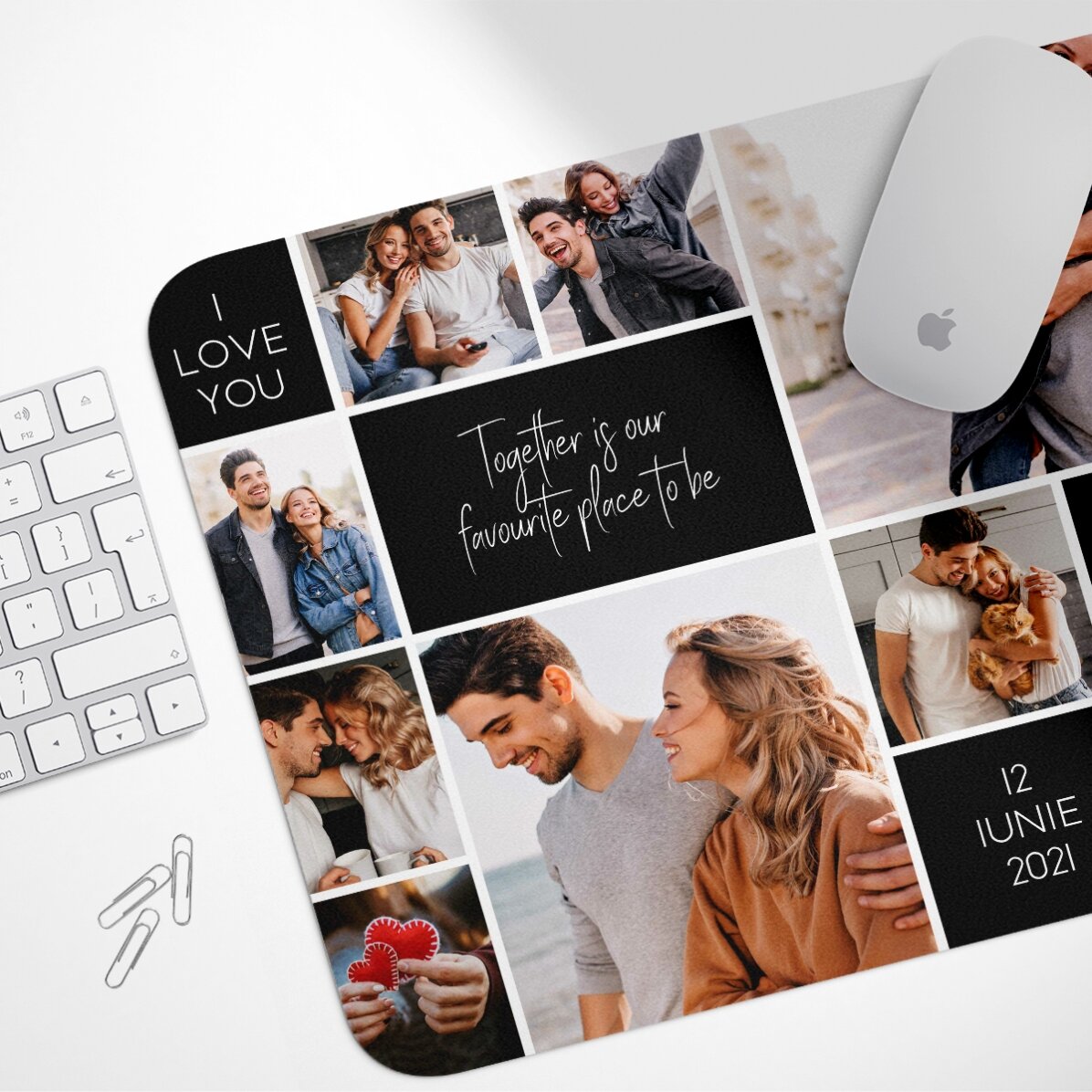 Individuell gestaltetes XL-Mauspad mit 9 Fotos und Text – Memories