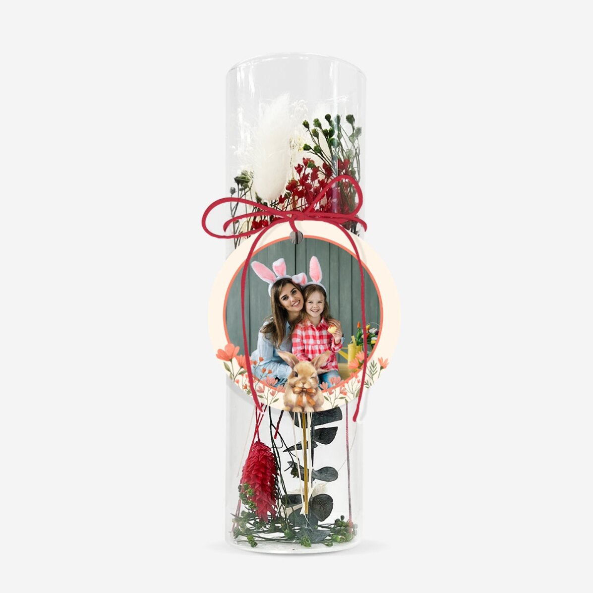 Glasornament mit konservierten Blumen, individuell mit Foto gestaltet – Bunny