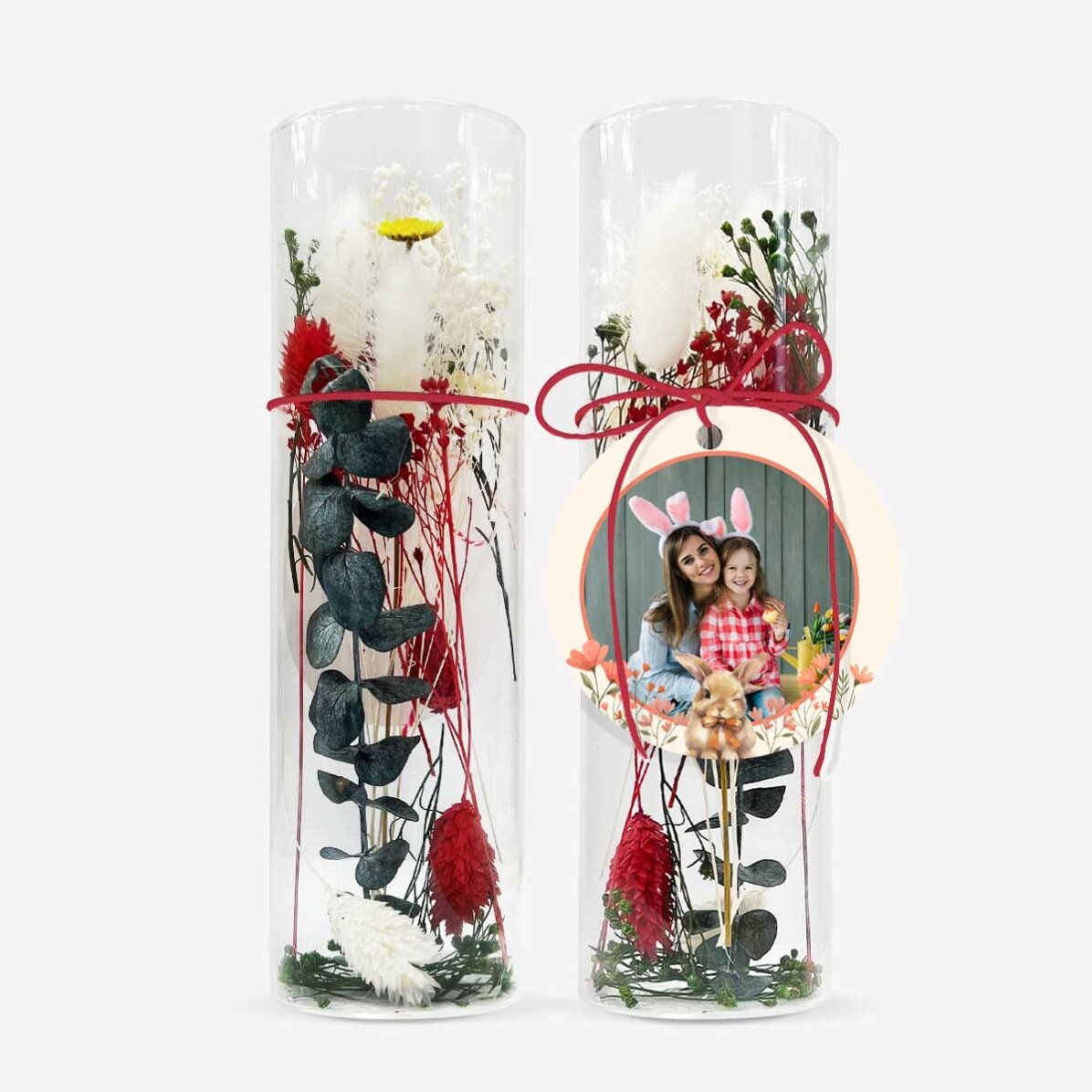 Glasornament mit konservierten Blumen, individuell mit Foto gestaltet – Bunny