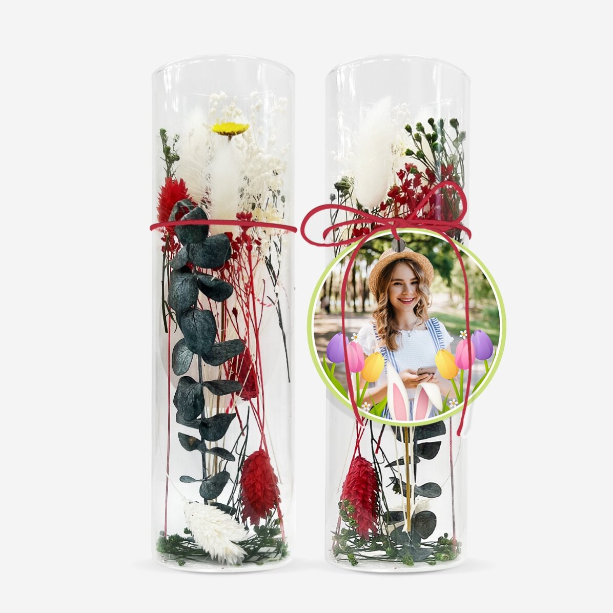 Glasornament mit konservierten Blumen, individuell mit Foto gestaltet – Ostern