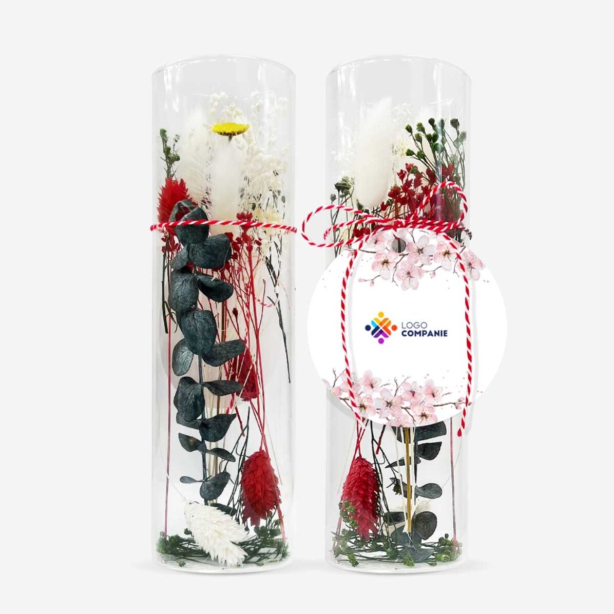 Martisor-Dekoration aus Glas mit konservierten Blumen, individuell mit Logo gestaltet – Blumen