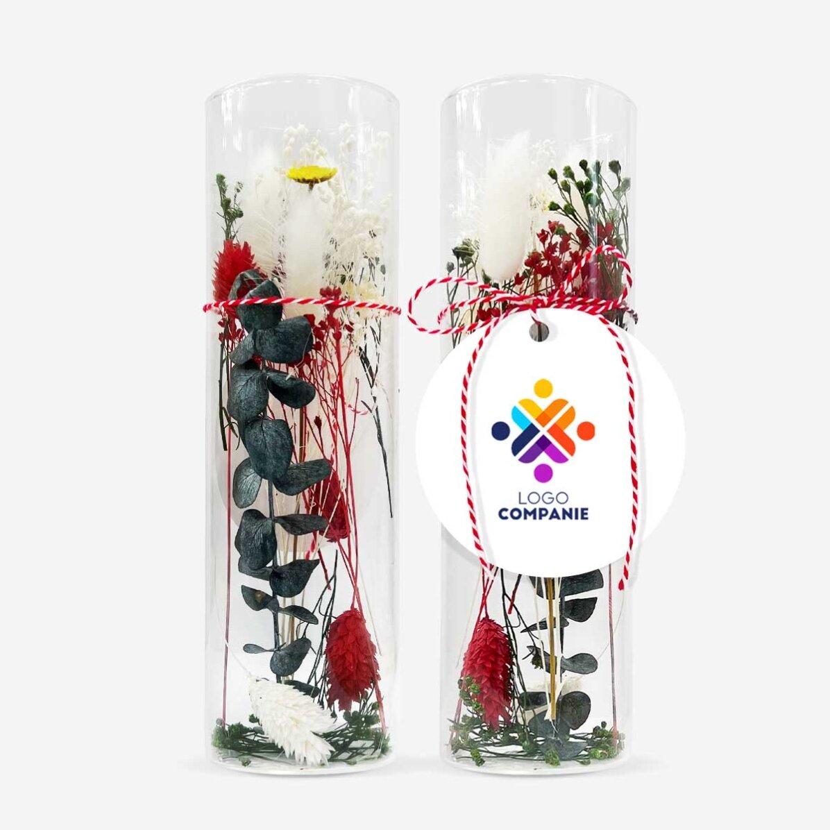 Glass martisor ornament with preserved flowers, customised with logo
