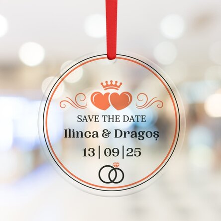 Personalised round ornament with message - Save the Date