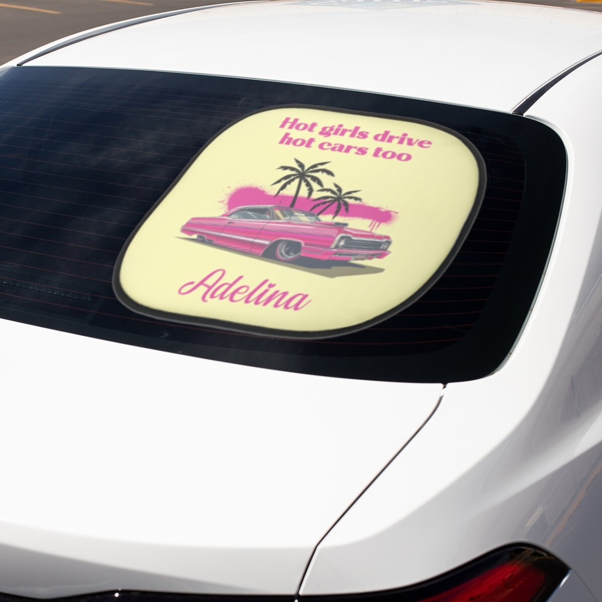 Individuell gestaltete Sonnenblende für das Auto mit Text – Pink