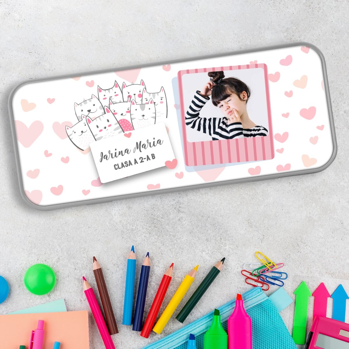 Personalisiertes Federmäppchen mit Foto und Text – Kitty