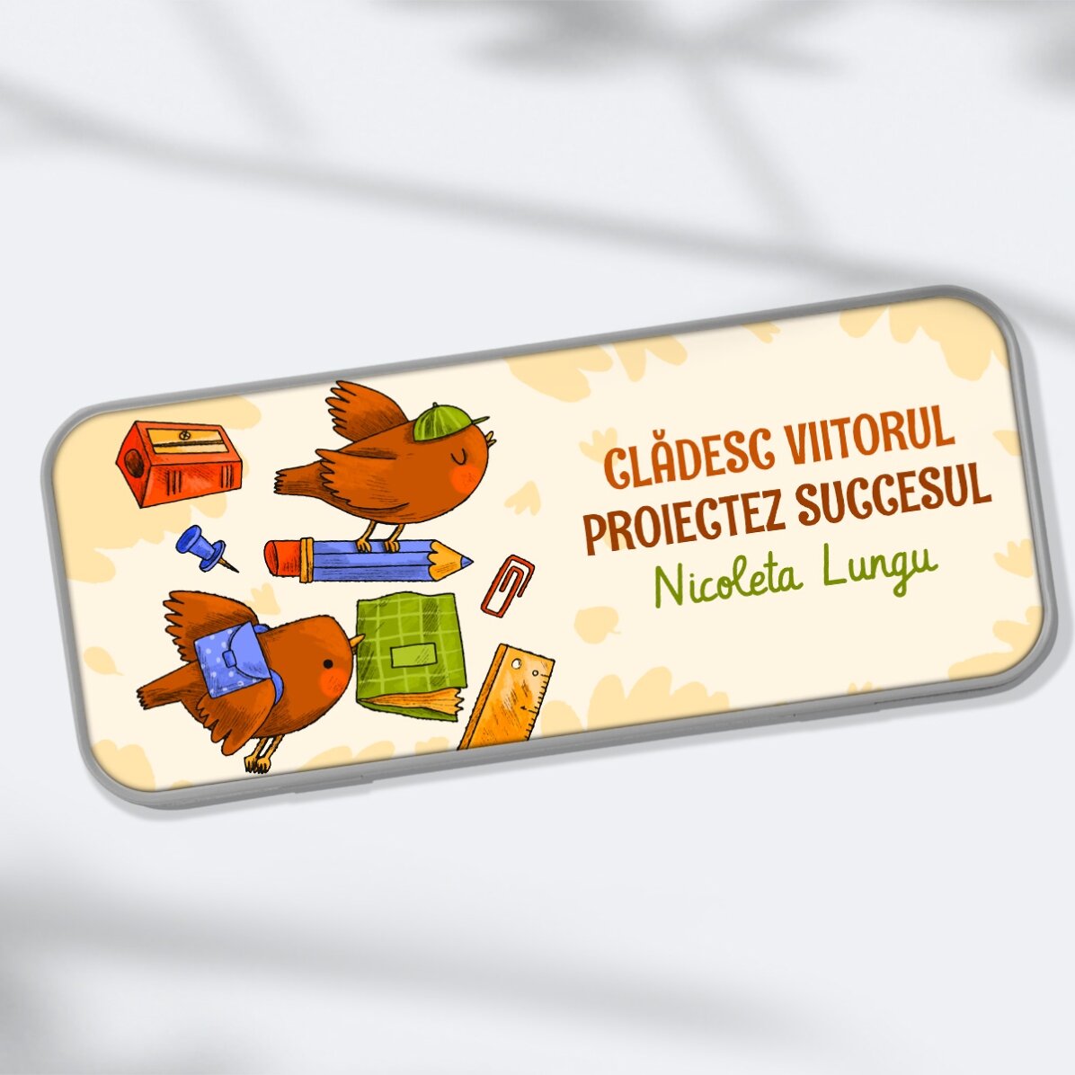 Personalisiertes Federmäppchen mit Text – Learning Birds