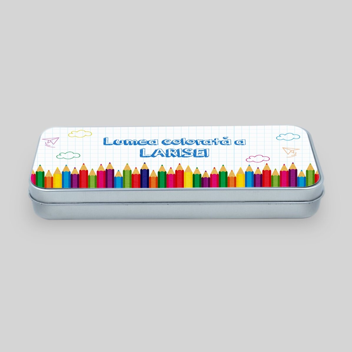 Personalised pencil case with text - A colourful world