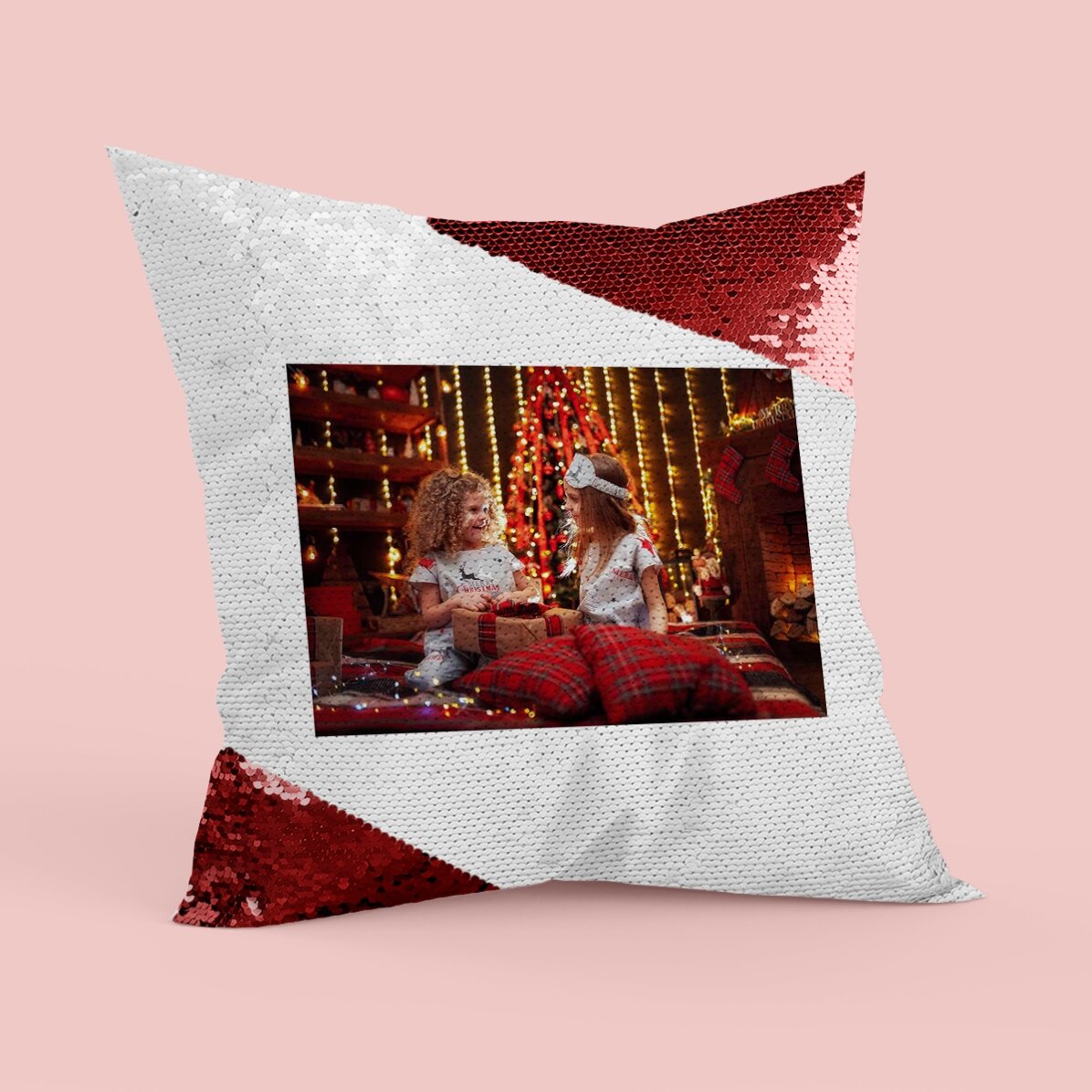 Personalisiertes Kissen mit Pailletten und Foto