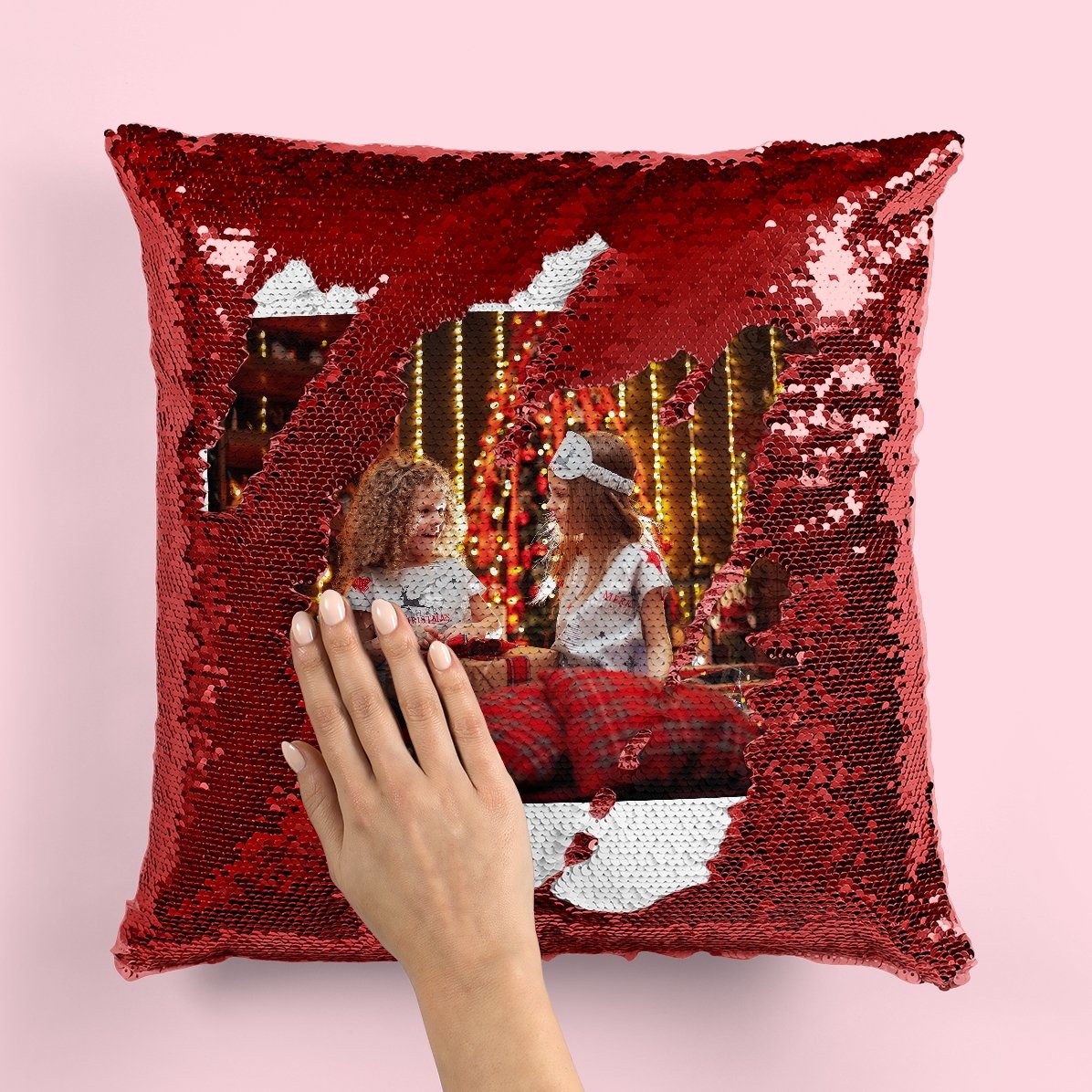 Personalisiertes Kissen mit Pailletten und Foto