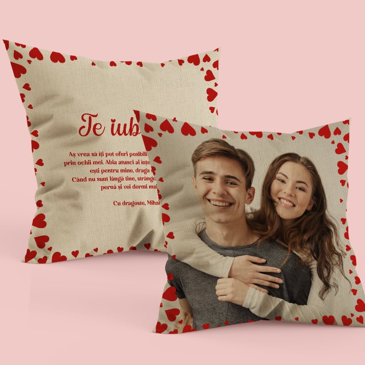Personalisiertes Kissen mit Foto und Botschaft auf Vorder- und Rückseite – Love
