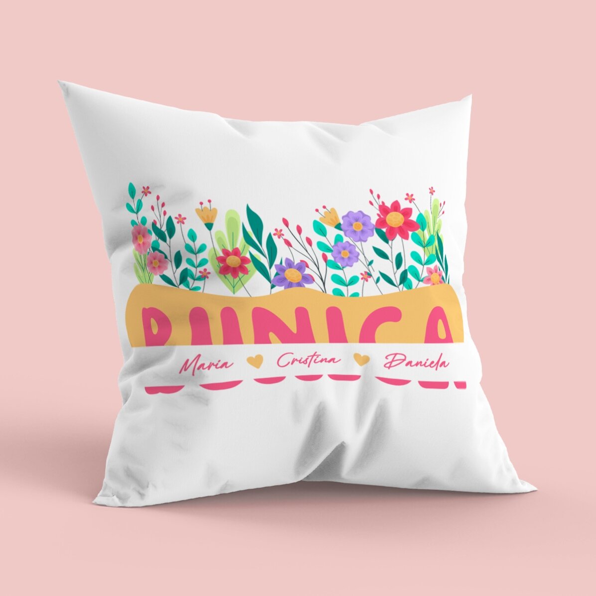 Personalised cushion with text, large size - Flower field