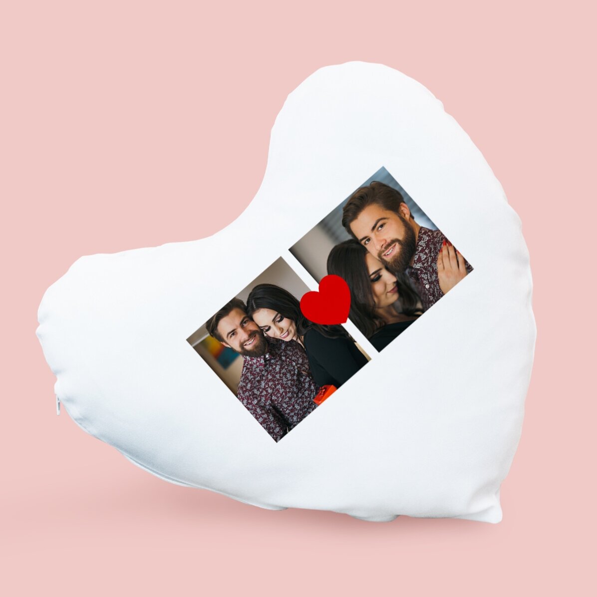 Personalisiertes Kissen in Herzform mit 2 Fotos