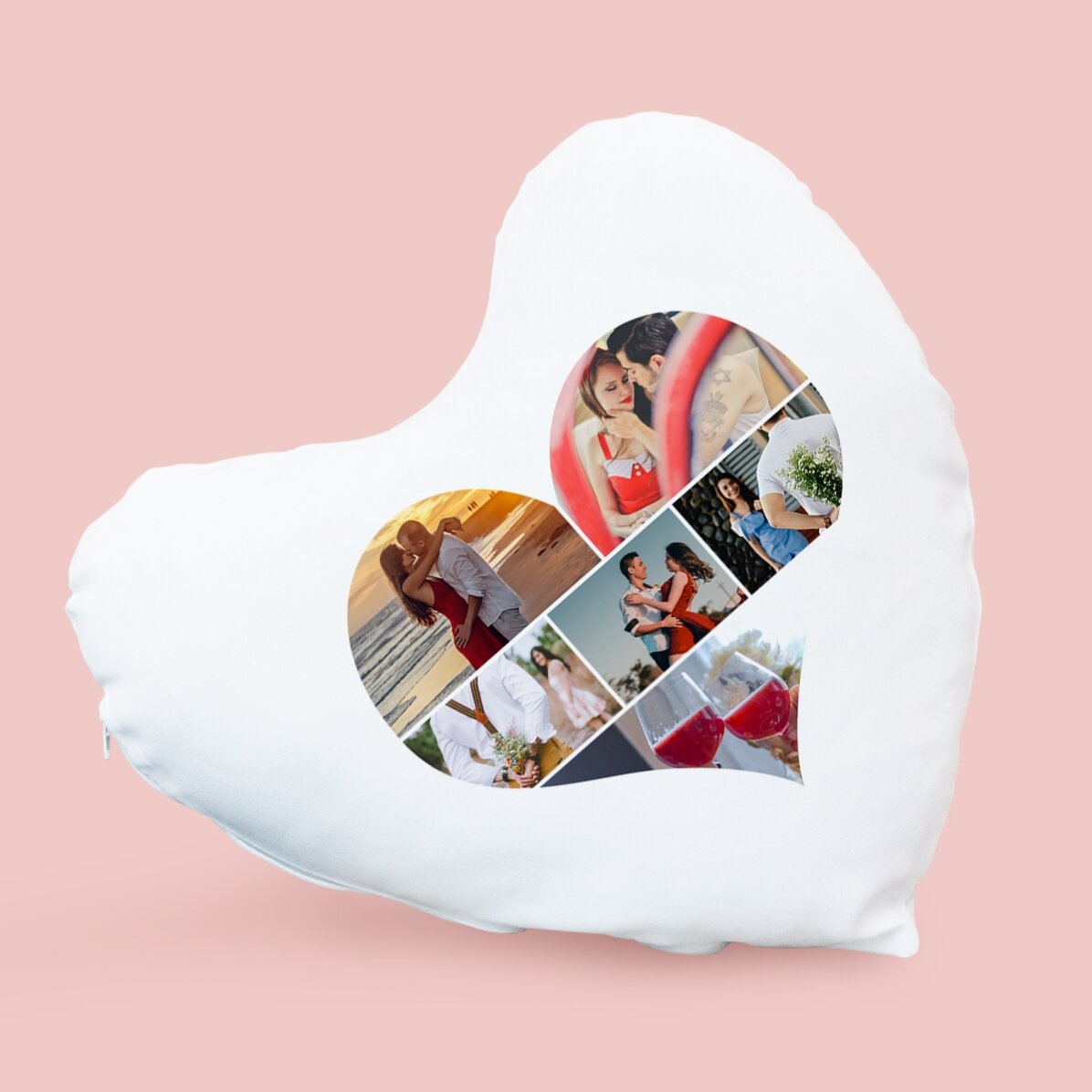 Personalisiertes Kissen in Herzform mit 6 Fotos