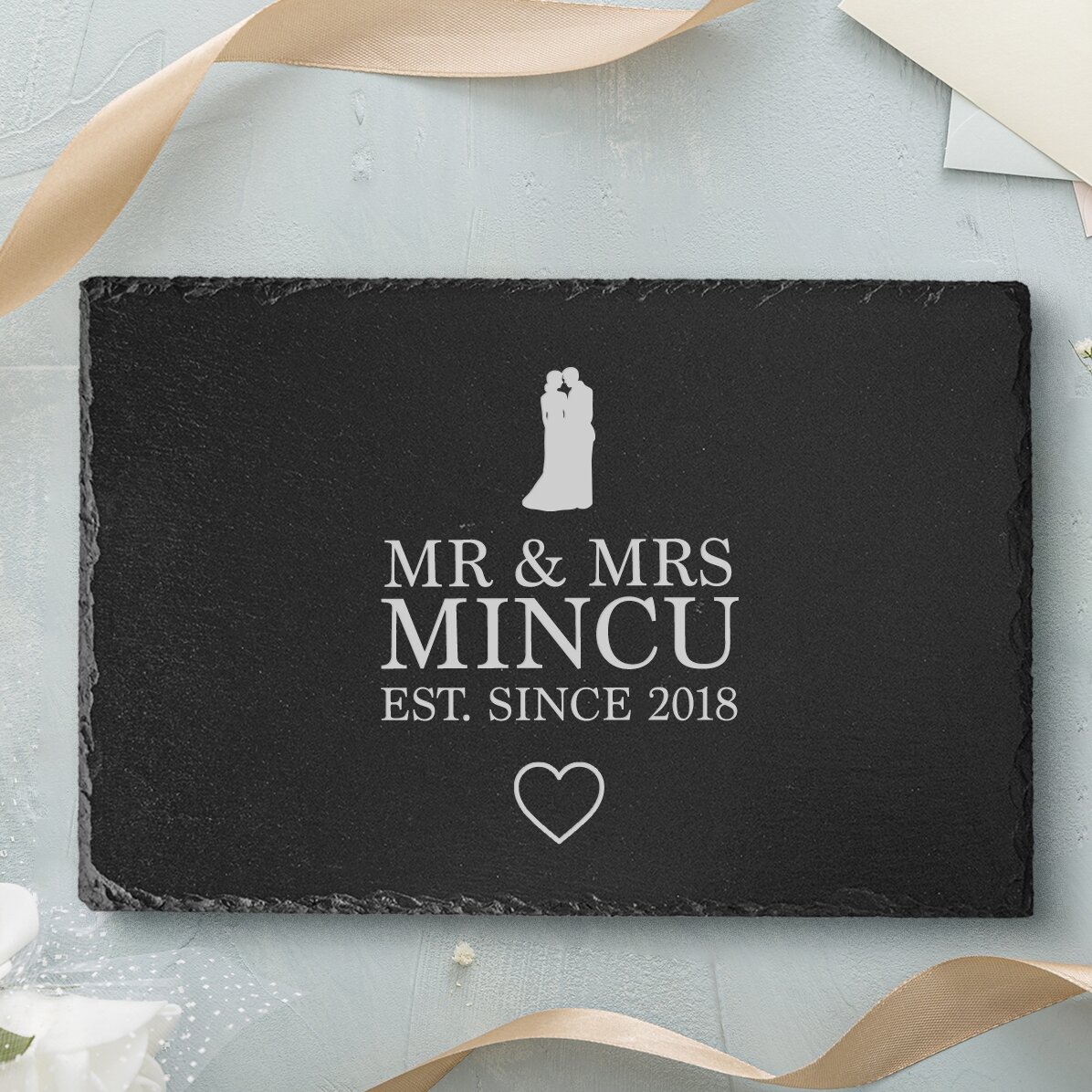 Personalised engraved slate plaque with text - Mr & Mrs