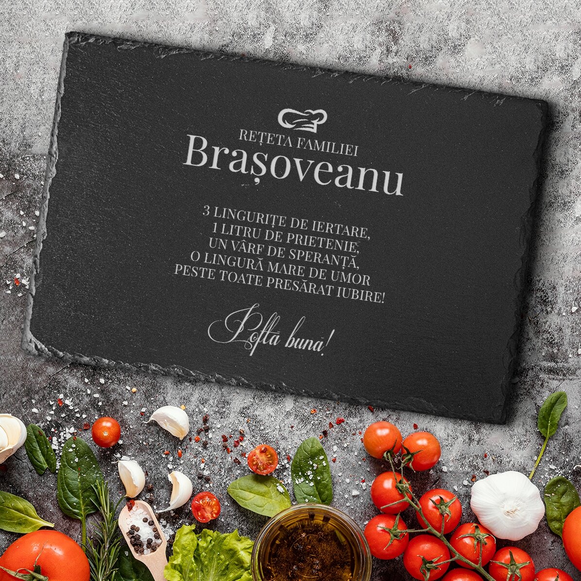 Individuell gravierte Schieferplatte mit Text – Familienrezept