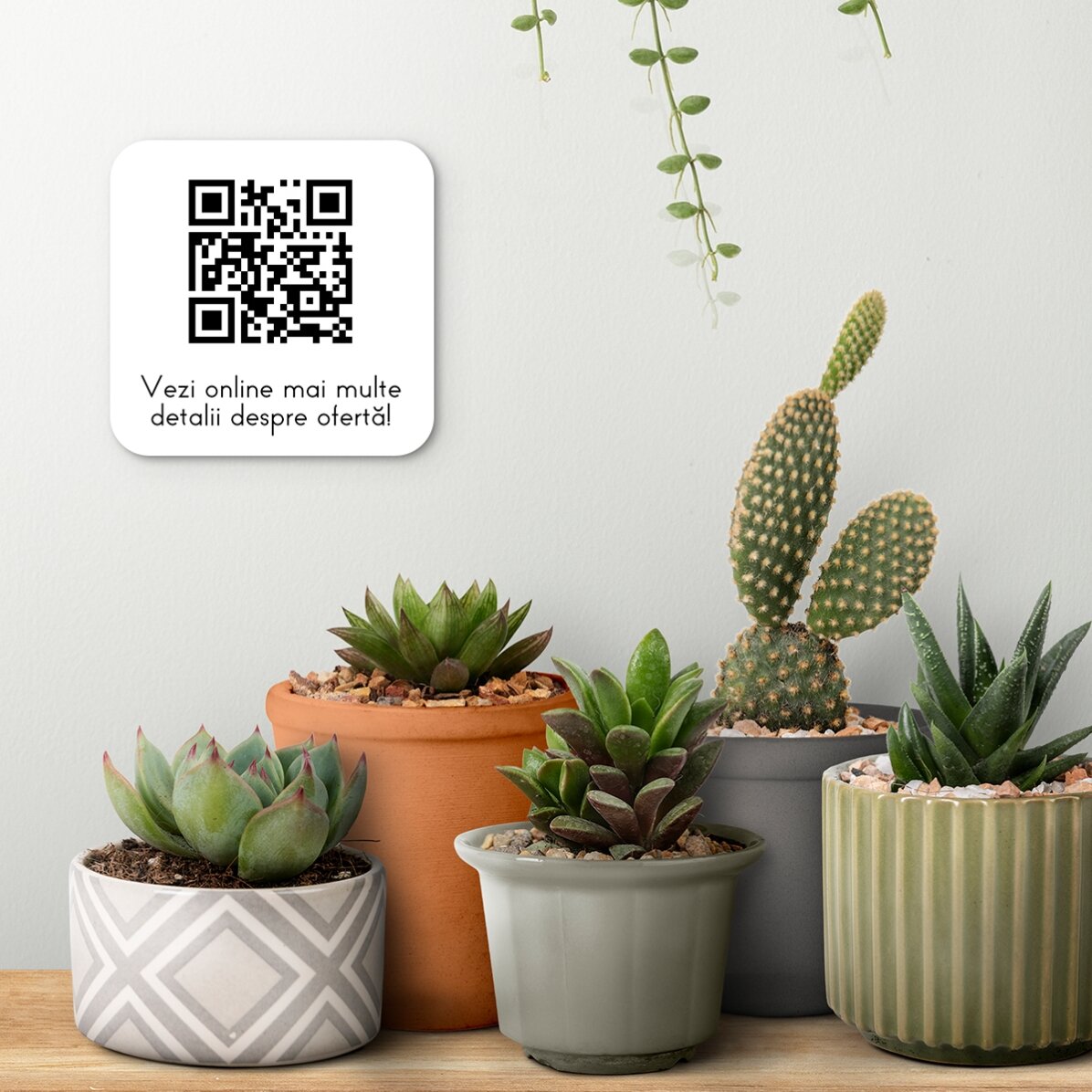 Individuell gestaltete Plakette mit QR-Code und Text