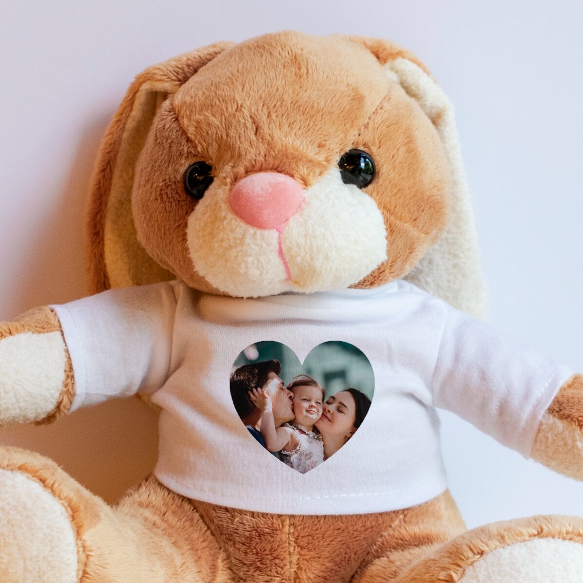 Plus personalisiertes Häschen mit Foto – Herz-Motiv