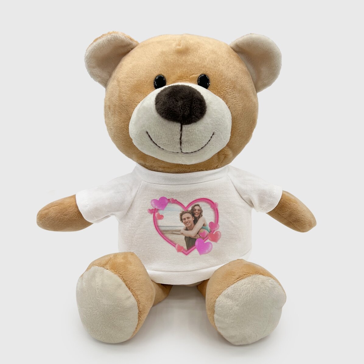 Plus personalised teddy bear with a photo and hearts