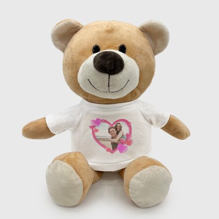 Plus personalised teddy bear with a photo and hearts