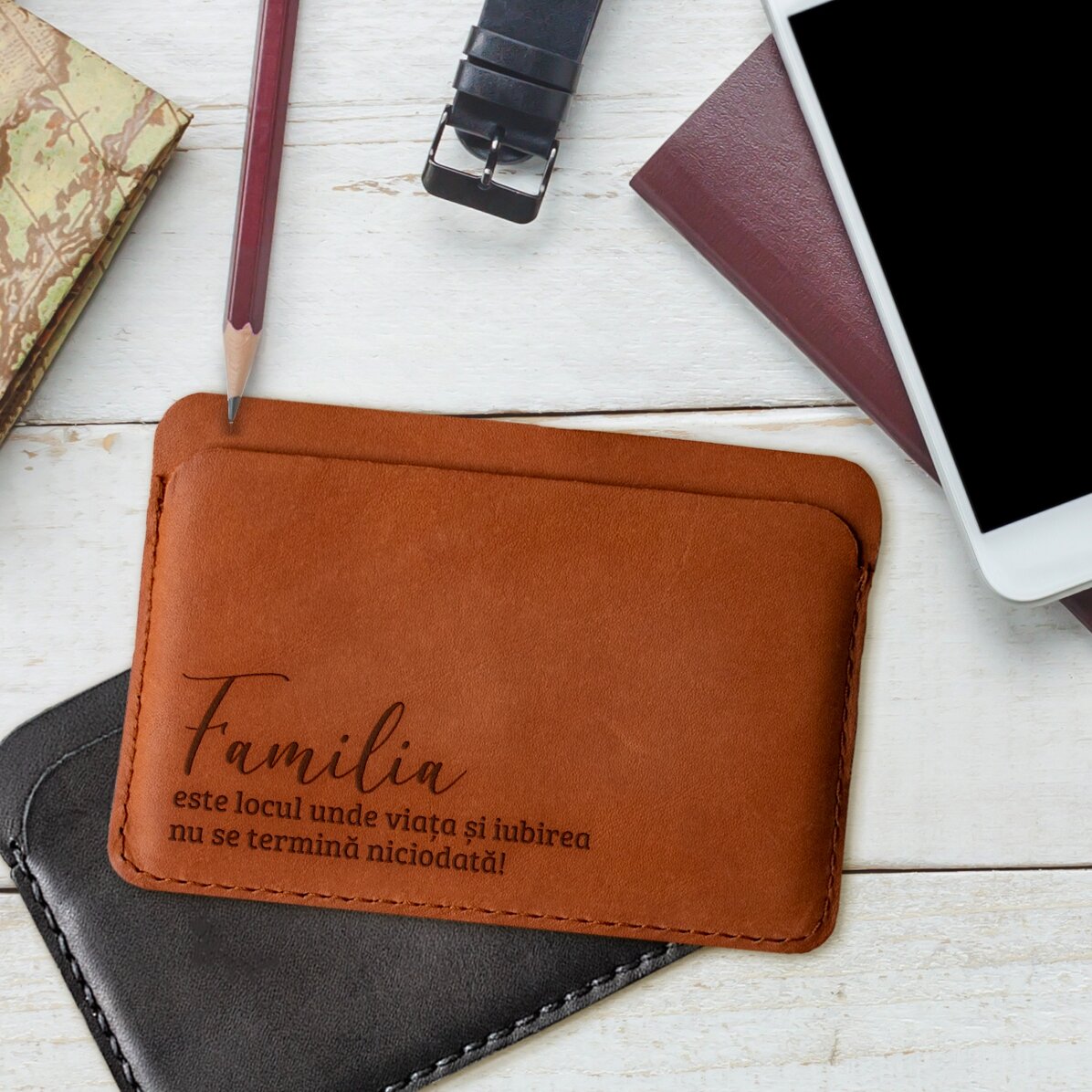 Personalisierte Lederbrieftasche mit Widmung – Familie
