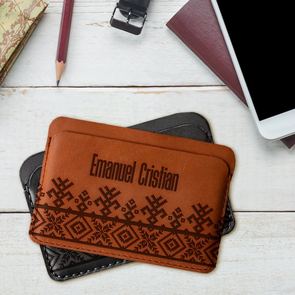 Personalisierte Lederbrieftasche mit Namen – Traditionelles Modell