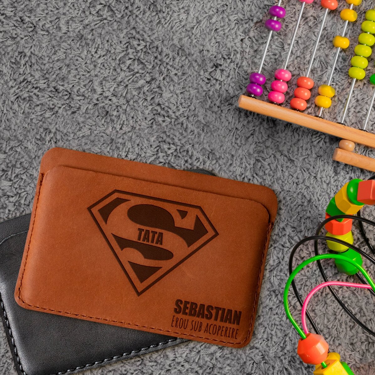 Personalisierte Lederbrieftasche mit Namen – Super TATA
