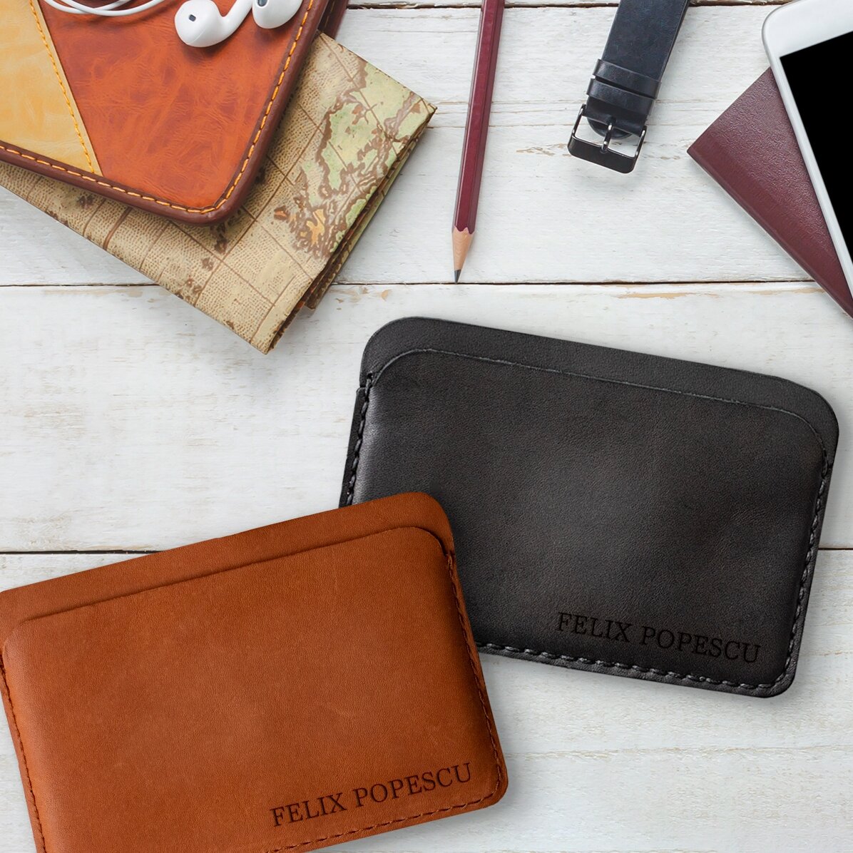 Personalisierte Lederbrieftasche mit Namen