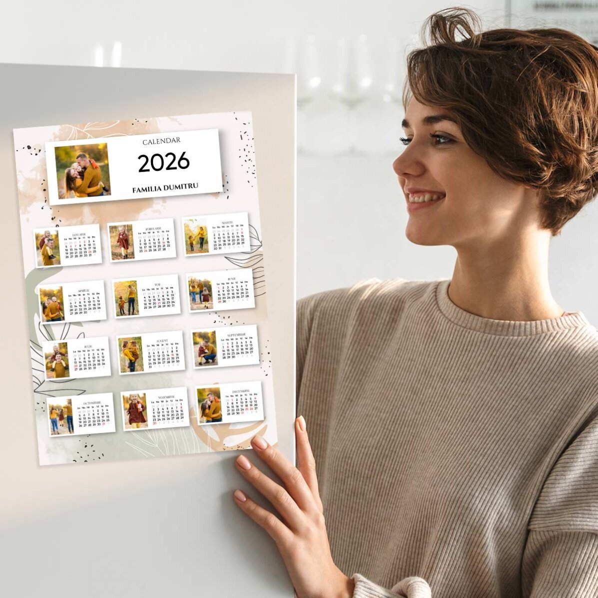 Personalised calendar poster with 13 photos and text