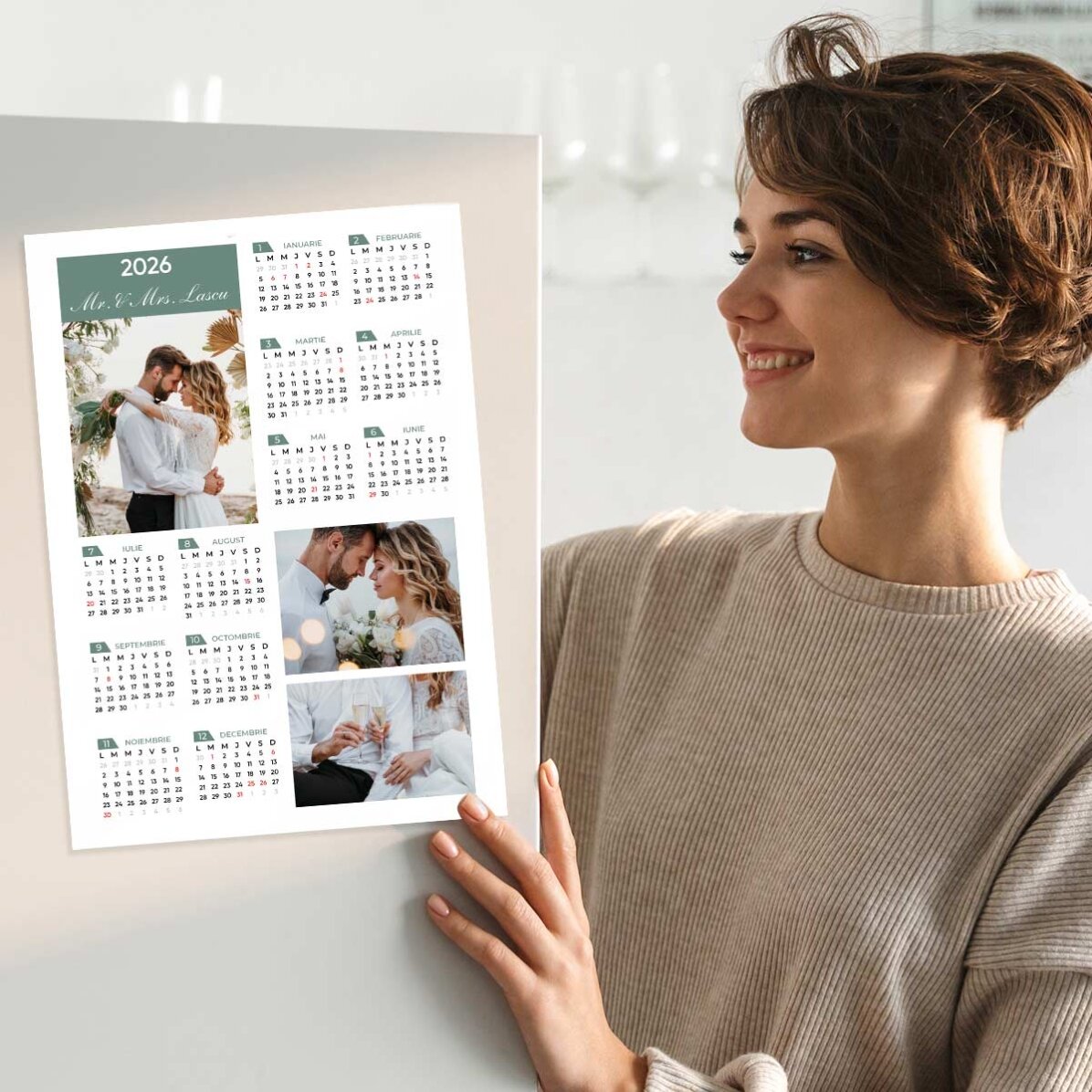 Individuell gestaltetes Kalenderposter mit 3 Fotos und Text – Hochformat
