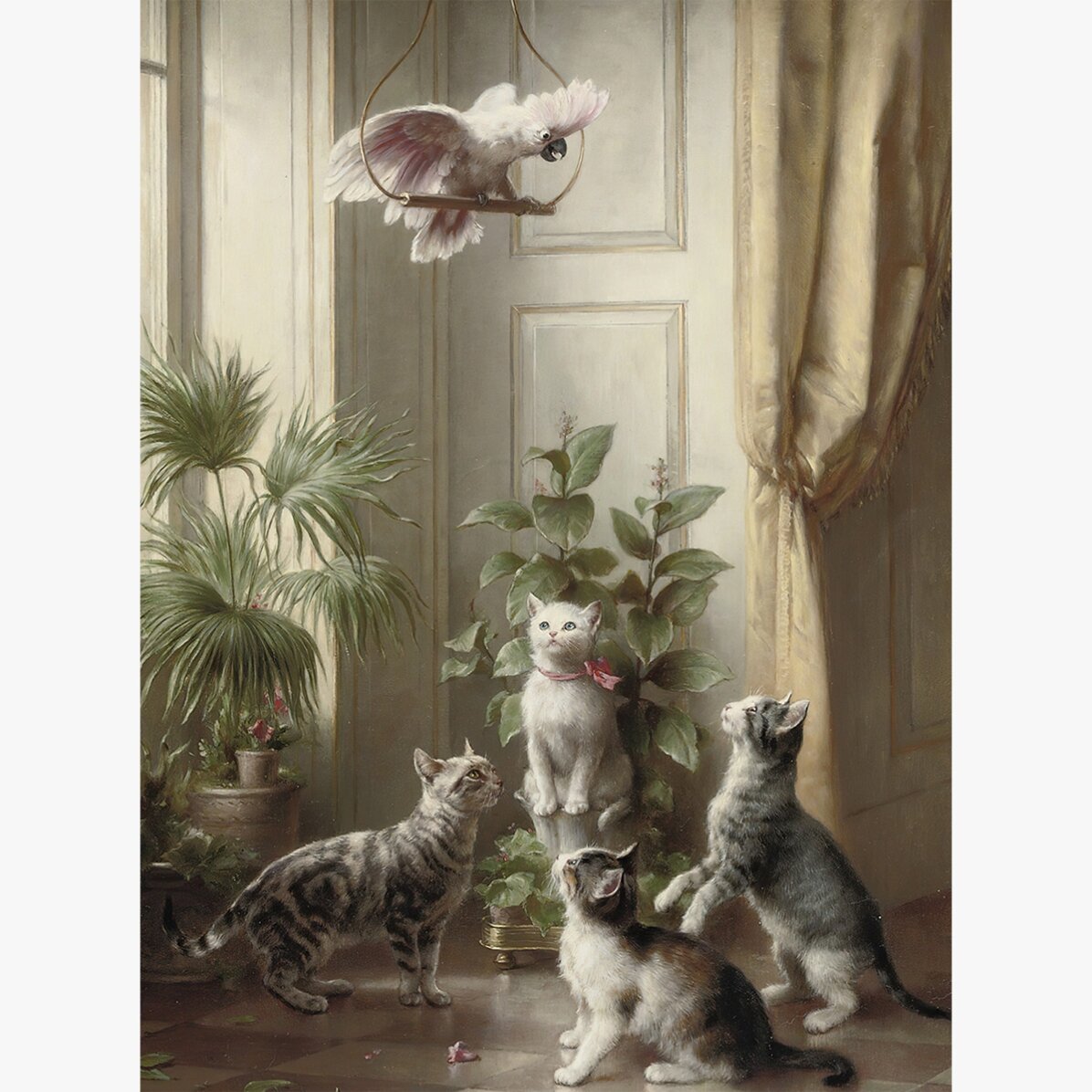 Plakat von Carl Reichert, „Katzen und Kakadu“, 1898