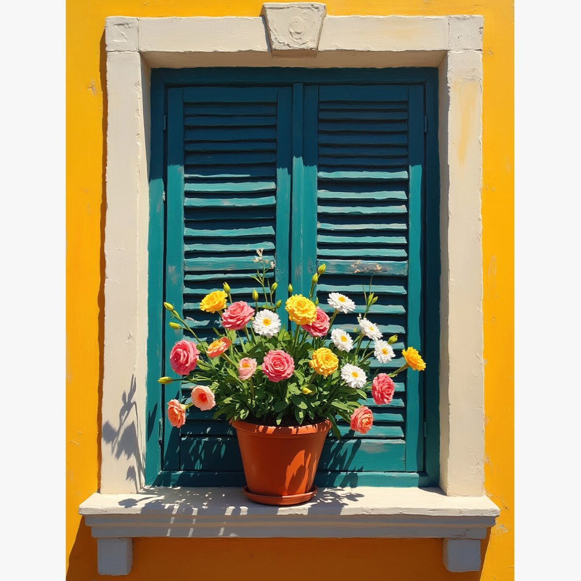 Poster: Fenster mit Blumentopf