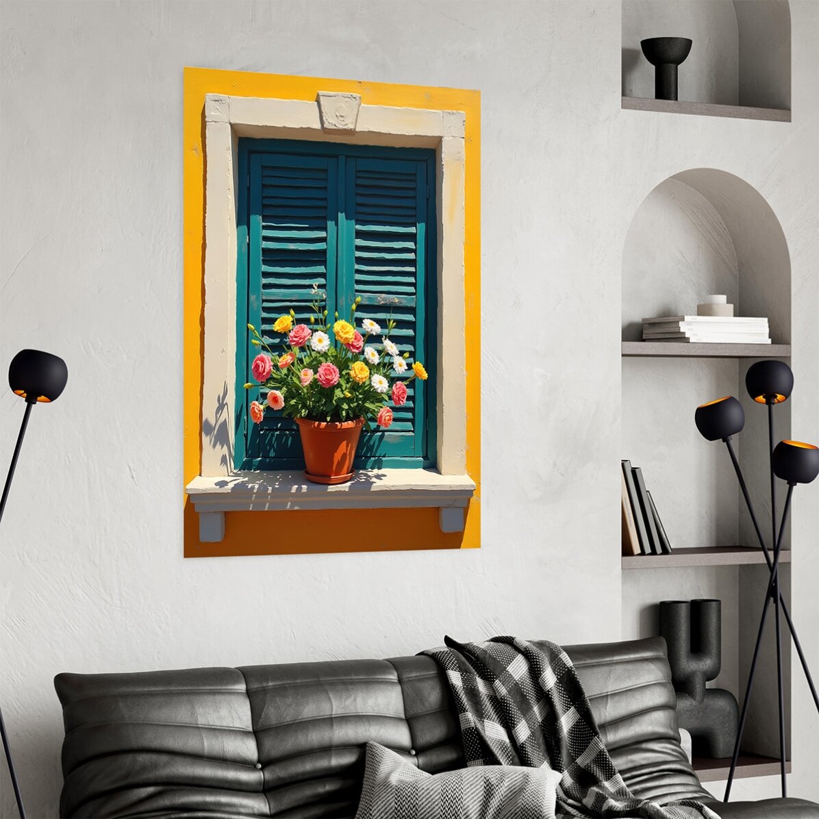 Poster: Fenster mit Blumentopf