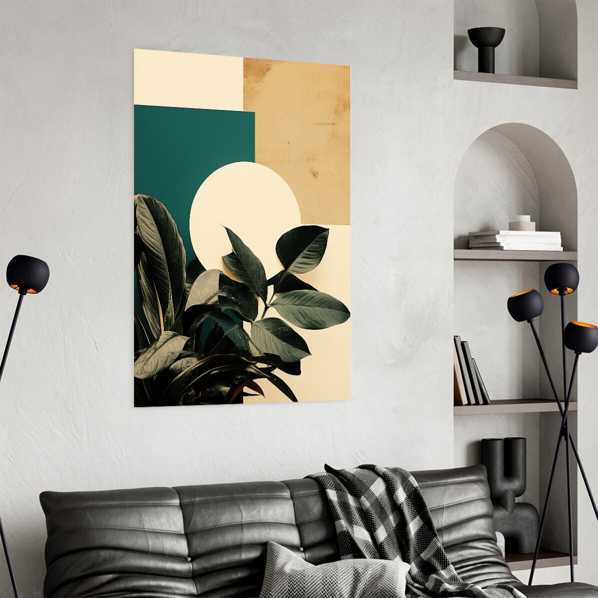 Poster „Blätter und geometrische Formen“
