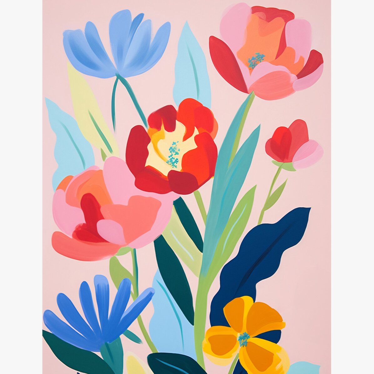 Poster mit einer Illustration von bunten Blumen, gezeichnet 2