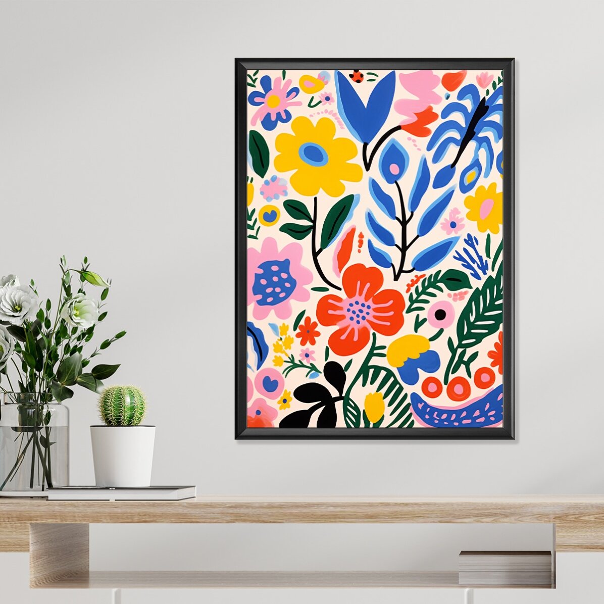 Poster mit Illustration von bunten Blumen, gezeichnet 3