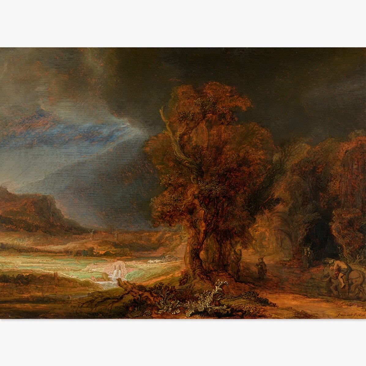 Poster im Querformat – Rembrandt van Rijn – Landschaft mit dem barmherzigen Samariter, 1638