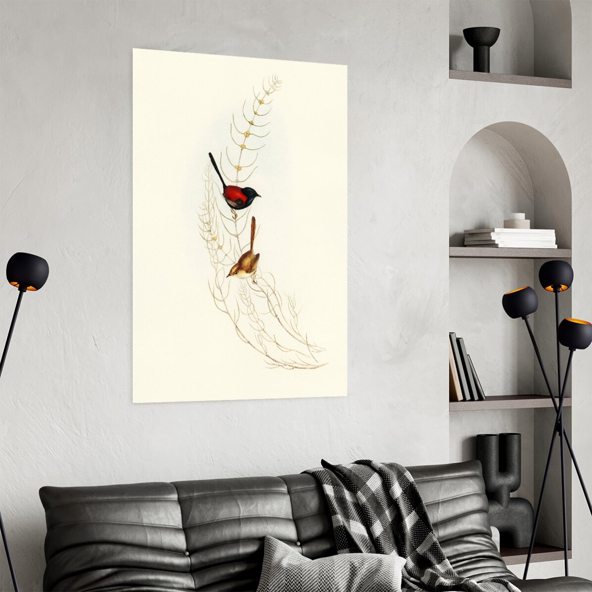 Poster „Bunte Vögel auf einem Ast“