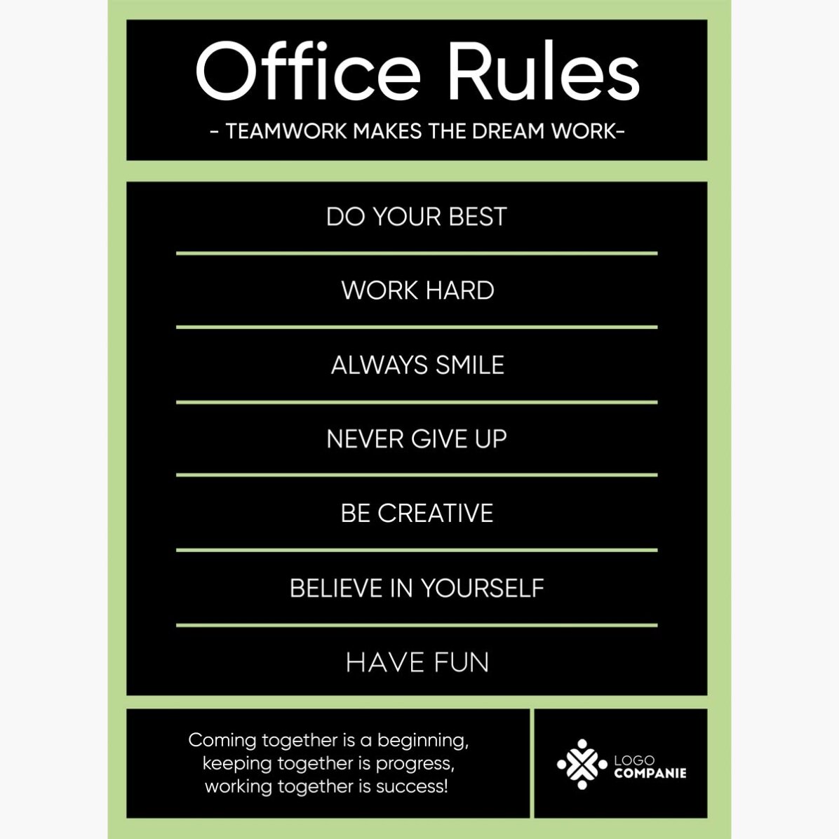 Individuell gestaltetes Poster mit Text und Logo – Office Rules