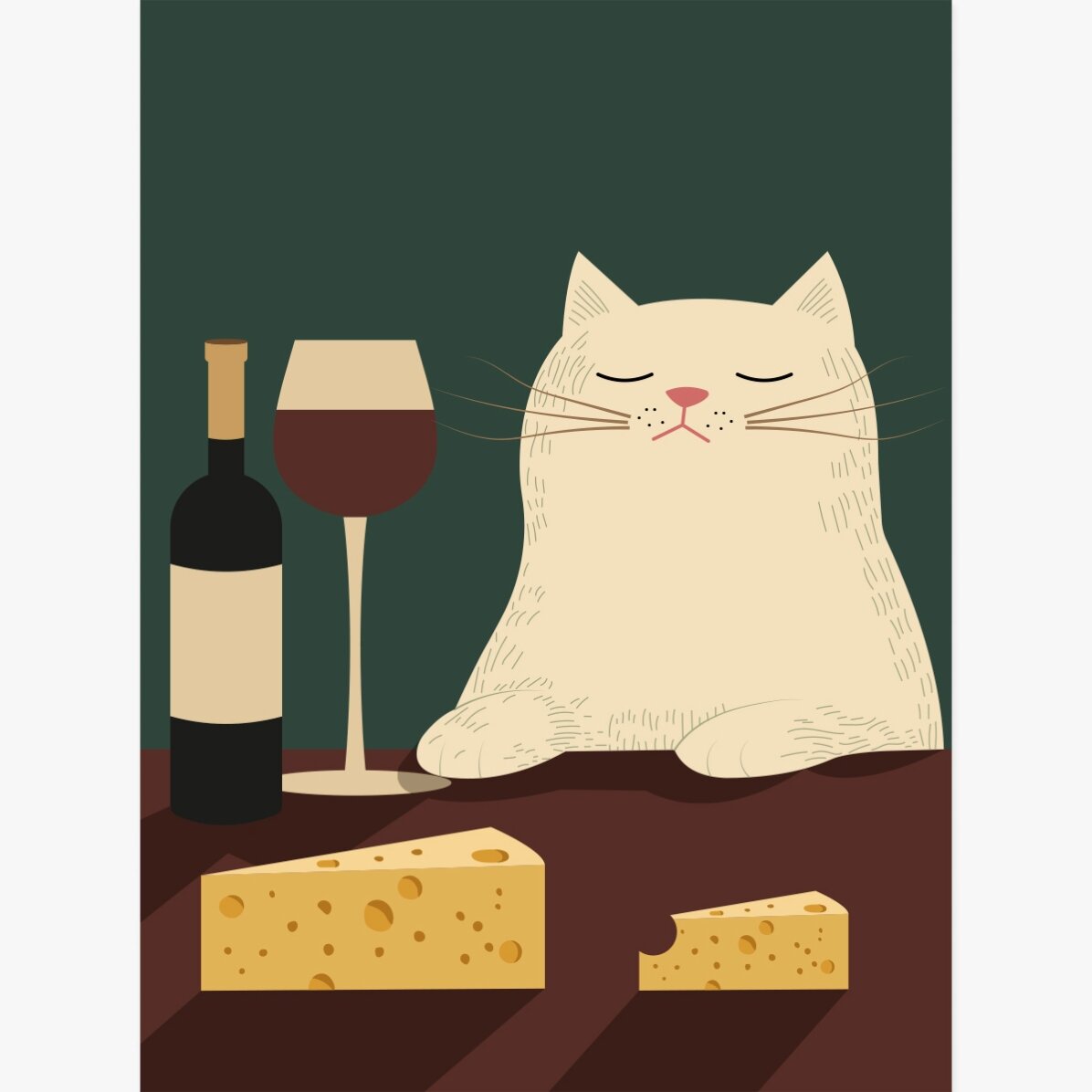 Poster: Katze, Wein und Käse